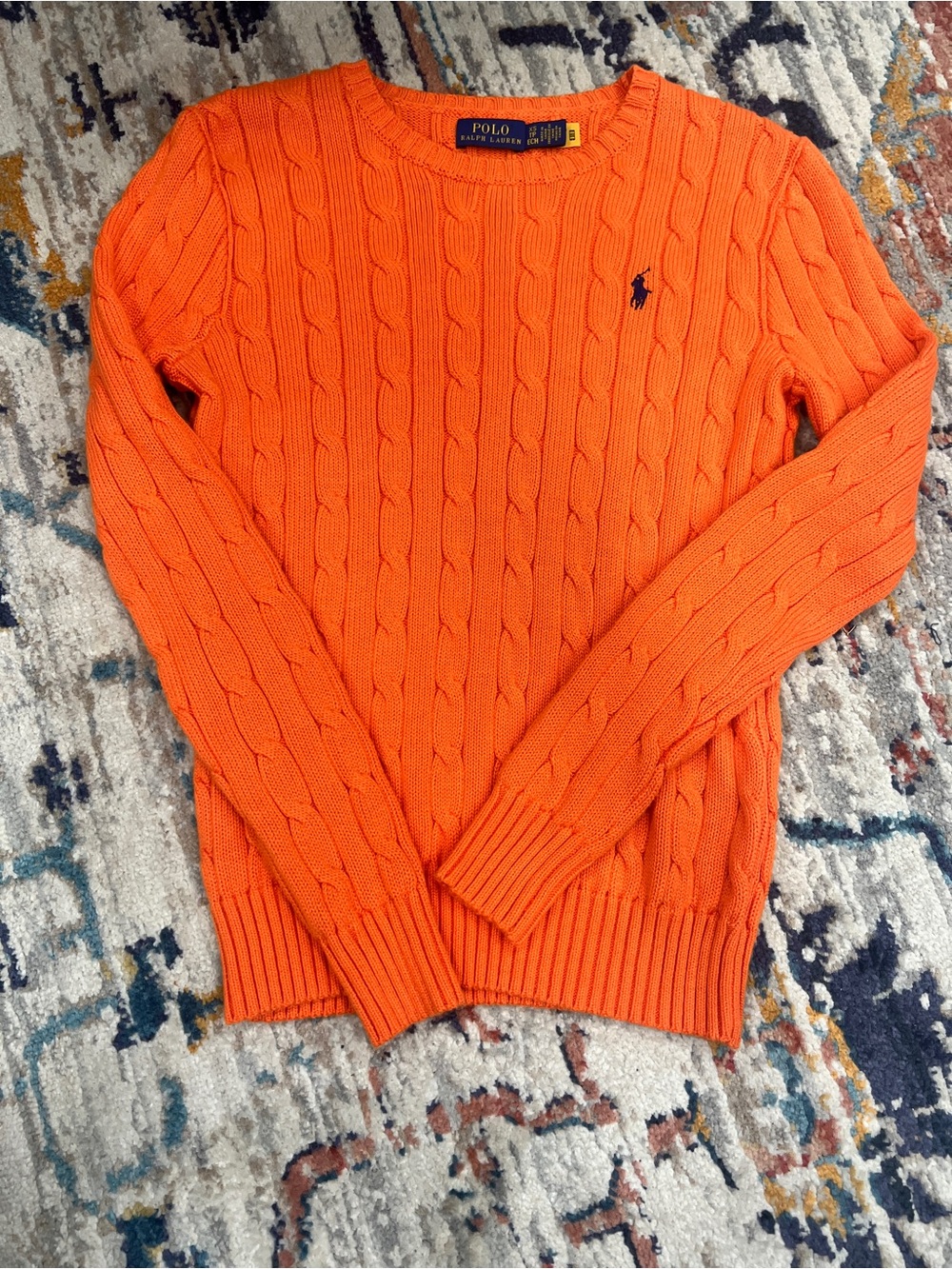 Polo by Ralph Lauren Bright Orange Cable Crewneck Sweater